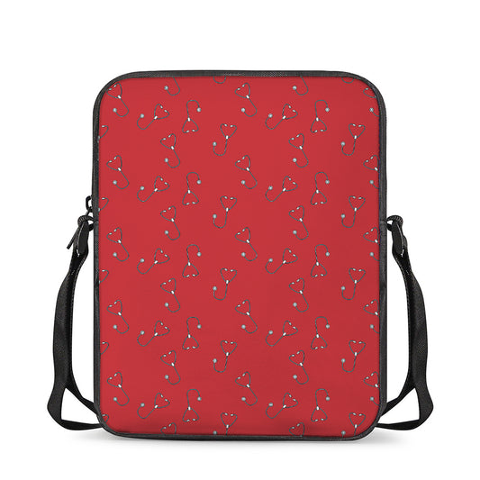 Red Stethoscope Pattern Print Rectangular Crossbody Bag