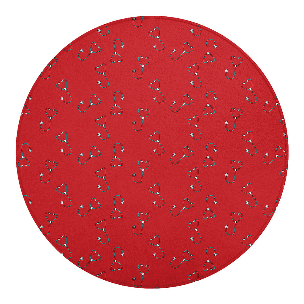 Red Stethoscope Pattern Print Round Blanket
