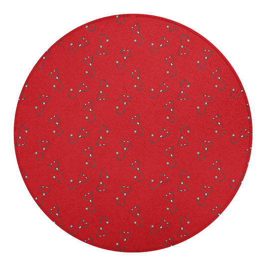 Red Stethoscope Pattern Print Round Blanket