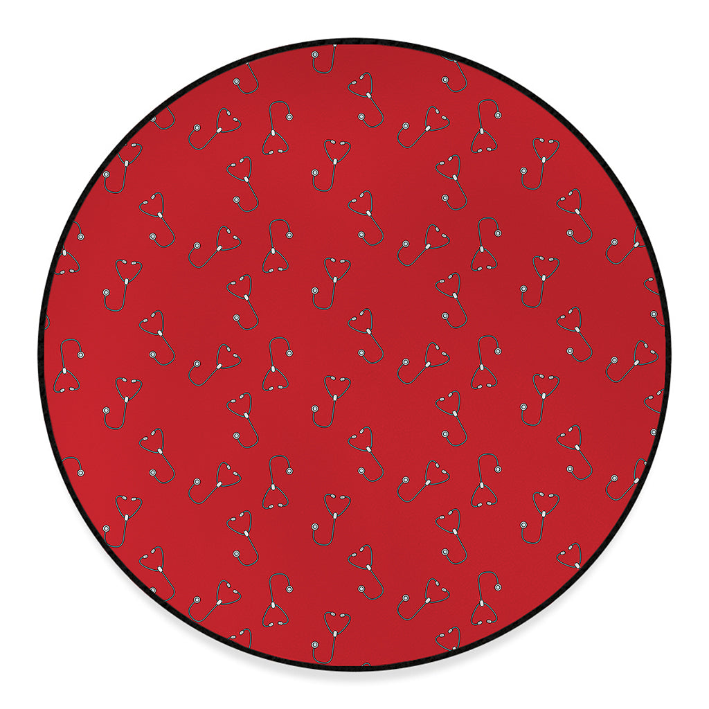 Red Stethoscope Pattern Print Round Floor Mat