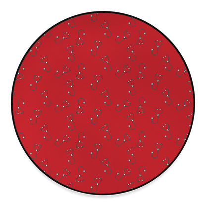 Red Stethoscope Pattern Print Round Floor Mat
