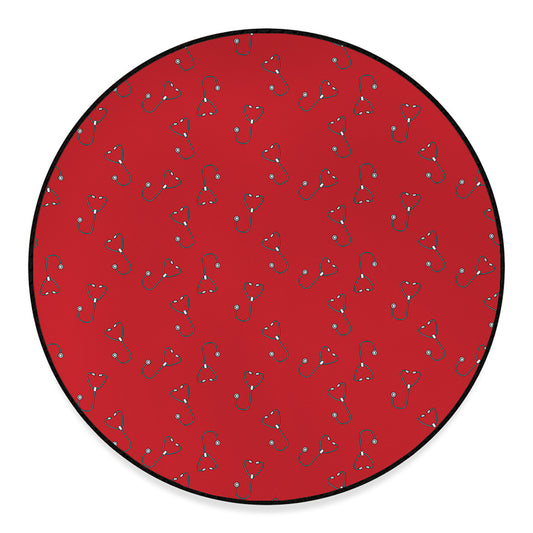 Red Stethoscope Pattern Print Round Floor Mat