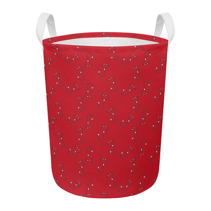 Red Stethoscope Pattern Print Round Laundry Basket