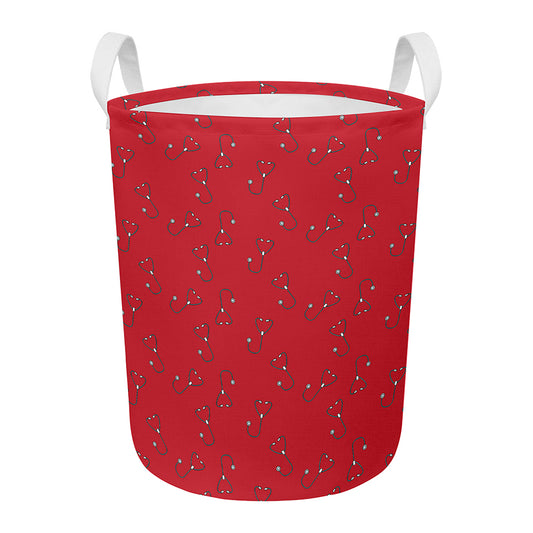 Red Stethoscope Pattern Print Round Laundry Basket