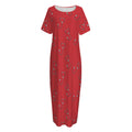 Red Stethoscope Pattern Print Short Sleeve Long Nightdress
