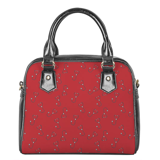 Red Stethoscope Pattern Print Shoulder Handbag