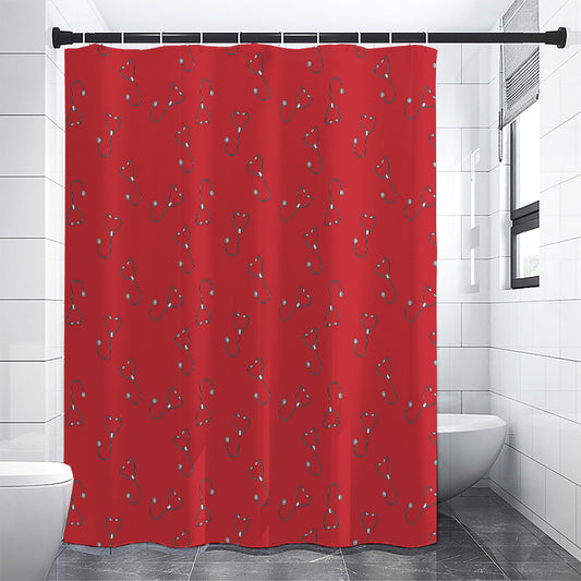 Red Stethoscope Pattern Print Shower Curtain