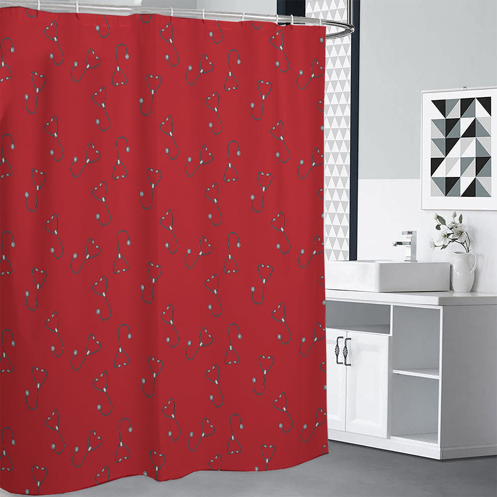 Red Stethoscope Pattern Print Shower Curtain