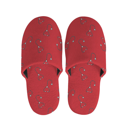 Red Stethoscope Pattern Print Slippers