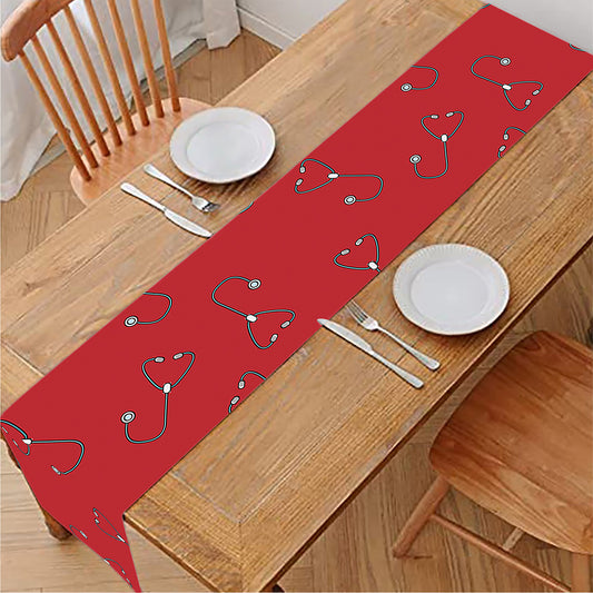 Red Stethoscope Pattern Print Table Runner