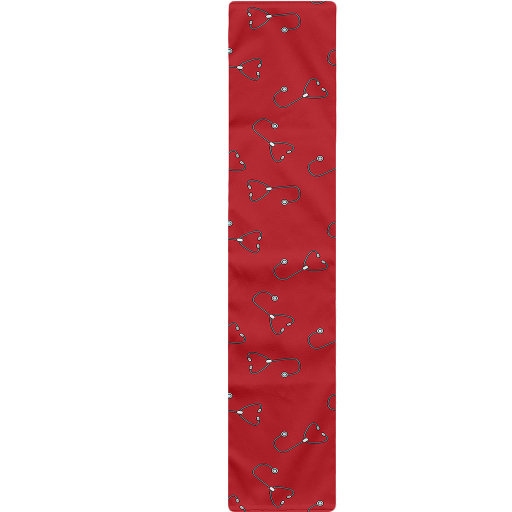 Red Stethoscope Pattern Print Table Runner