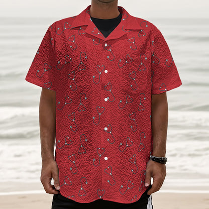 Red Stethoscope Pattern Print Textured Short Sleeve Shirt