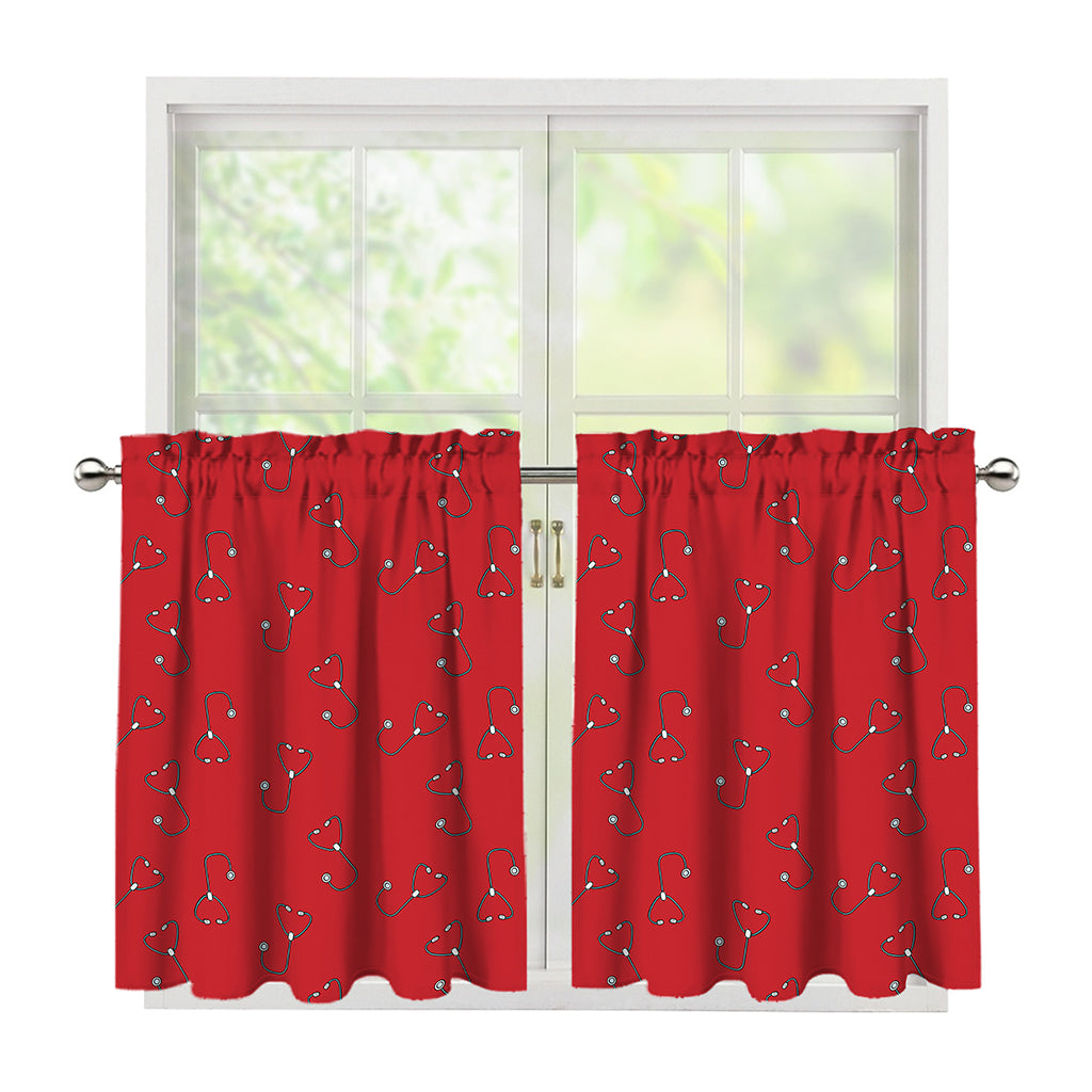 Red Stethoscope Pattern Print Tier Curtains