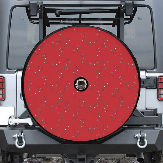 Red Stethoscope Pattern Print Tire Cover With Camera Hole