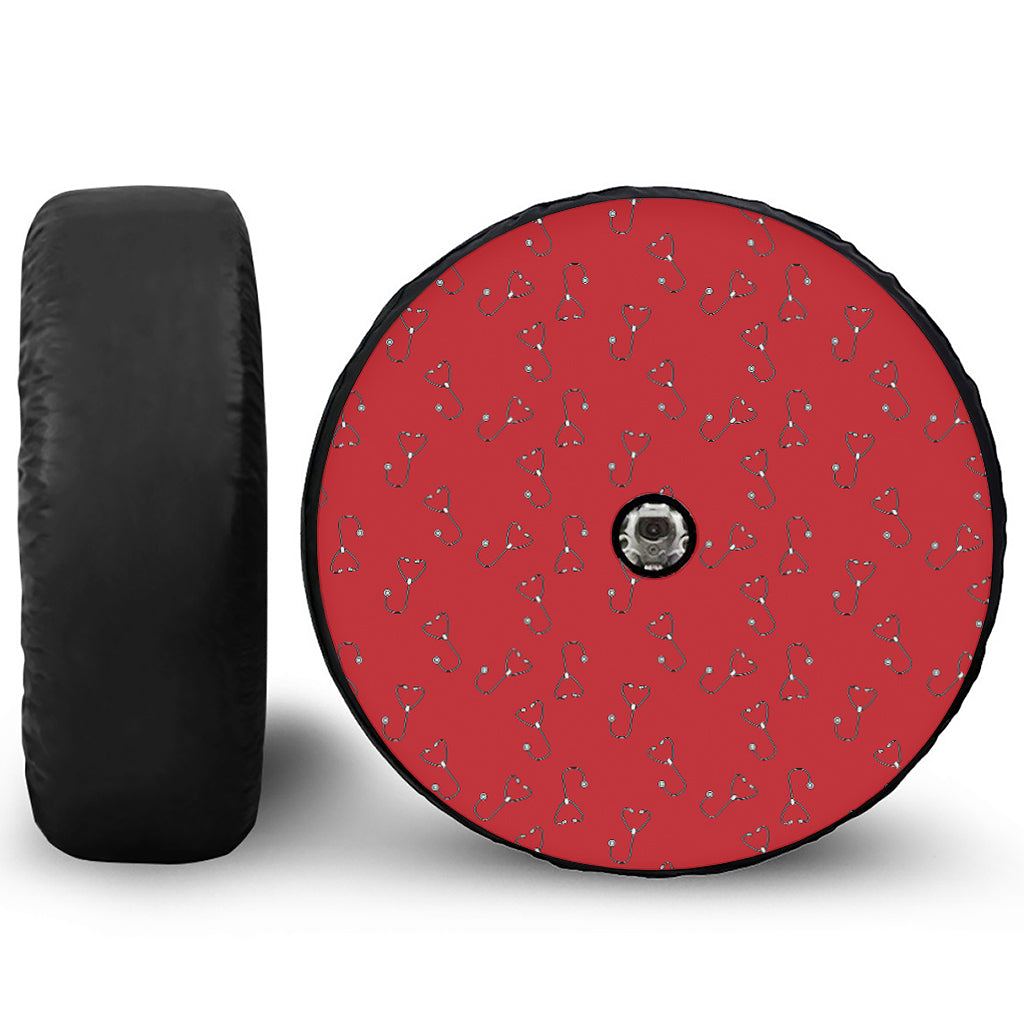 Red Stethoscope Pattern Print Tire Cover With Camera Hole