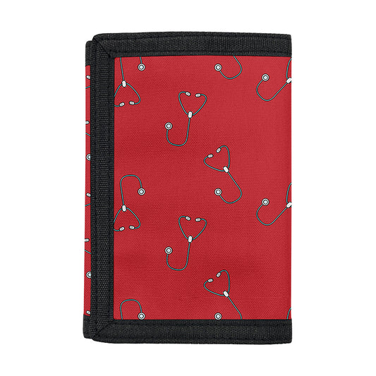 Red Stethoscope Pattern Print Trifold Wallet