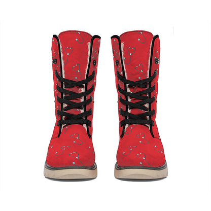 Red Stethoscope Pattern Print Winter Boots