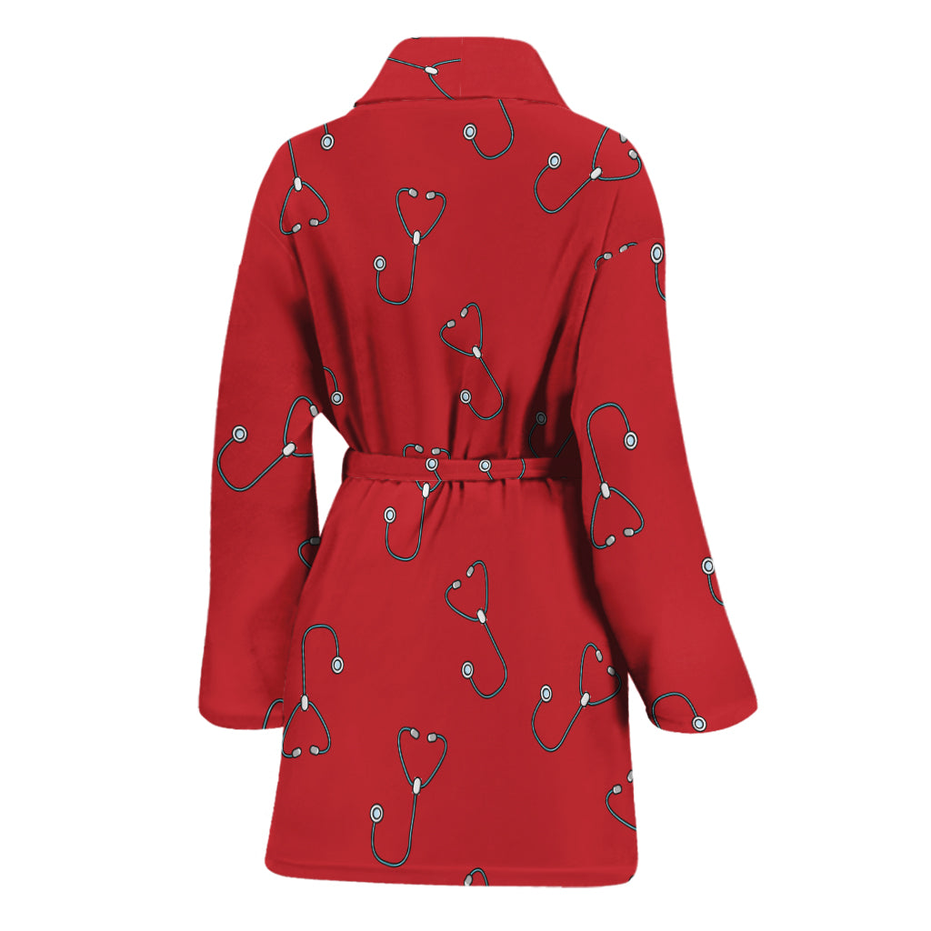 Red Stethoscope Pattern Print Women's Bathrobe