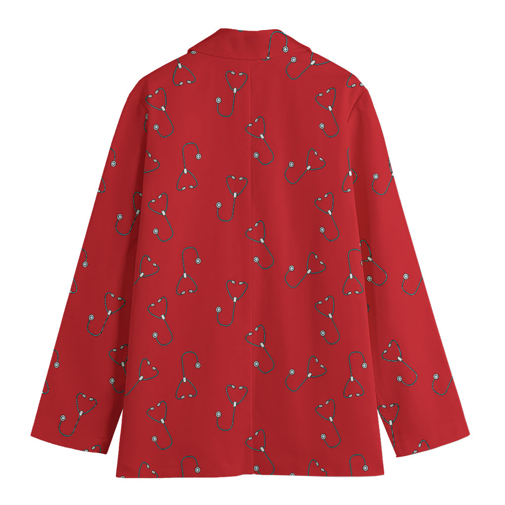 Red Stethoscope Pattern Print Women's Cotton Blazer