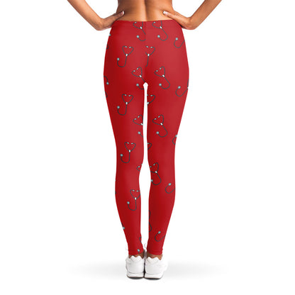 Red Stethoscope Pattern Print Women's Leggings