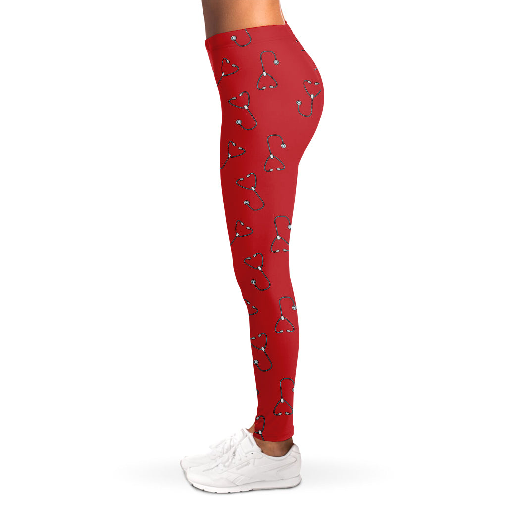Red Stethoscope Pattern Print Women's Leggings