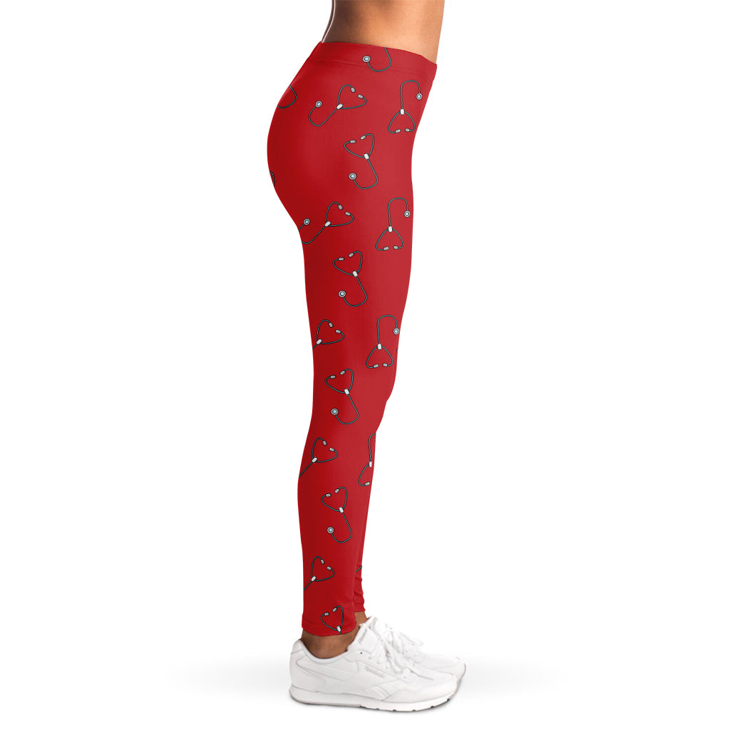Red Stethoscope Pattern Print Women's Leggings