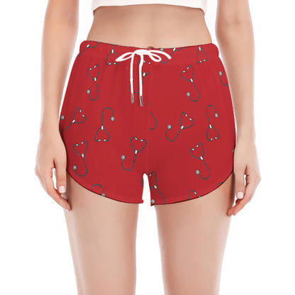 Red Stethoscope Pattern Print Women's Split Running Shorts