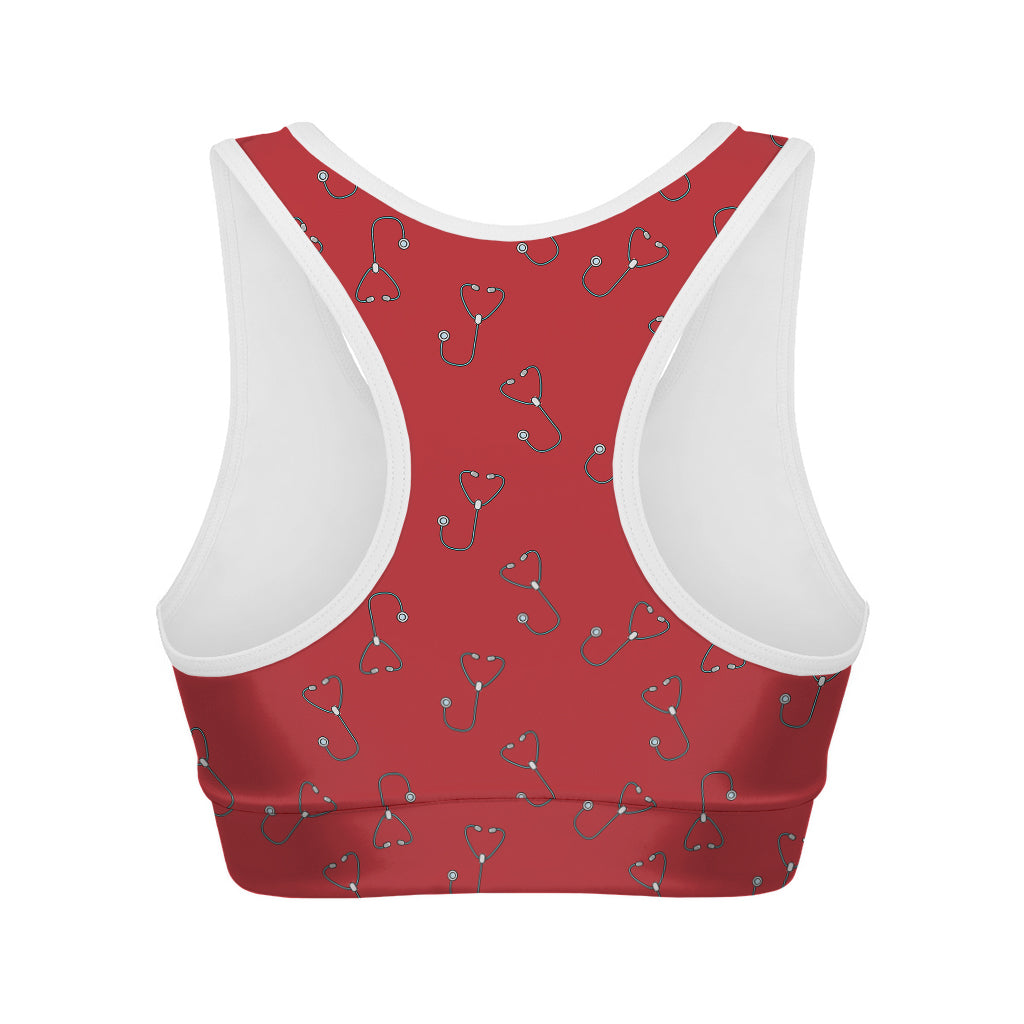 Red Stethoscope Pattern Print Women's Sports Bra