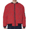 Red Stethoscope Pattern Print Zip Sleeve Bomber Jacket