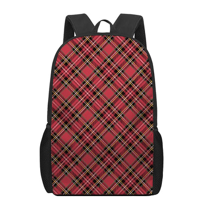 Red Stewart Tartan Pattern Print 17 Inch Backpack
