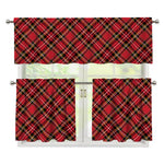 Red Stewart Tartan Pattern Print 3 Piece Kitchen Curtains