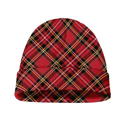 Red Stewart Tartan Pattern Print Beanie
