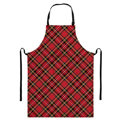 Red Stewart Tartan Pattern Print Bib Apron With Pocket
