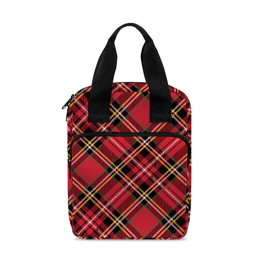Red Stewart Tartan Pattern Print Bible Tote Bag