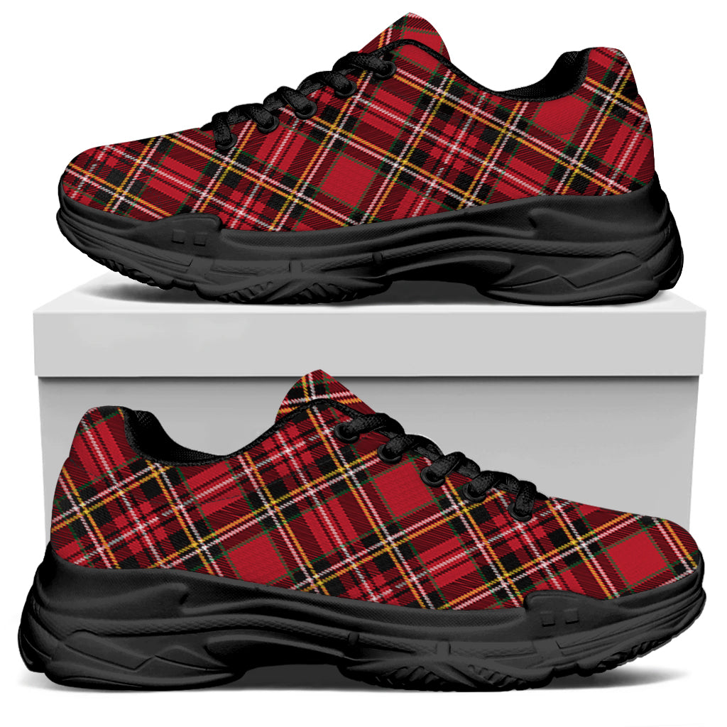 Red Stewart Tartan Pattern Print Black Chunky Shoes