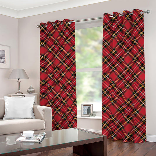 Red Stewart Tartan Pattern Print Blackout Grommet Curtains