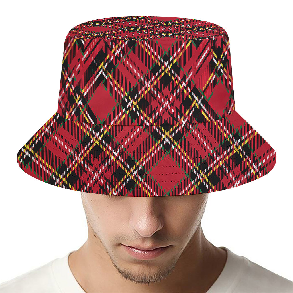 Red Stewart Tartan Pattern Print Bucket Hat