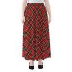 Red Stewart Tartan Pattern Print Chiffon Maxi Skirt