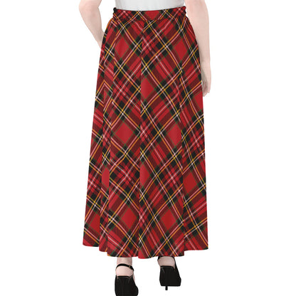 Red Stewart Tartan Pattern Print Chiffon Maxi Skirt