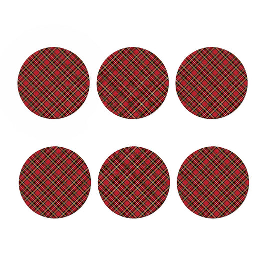 Red Stewart Tartan Pattern Print Coaster Set