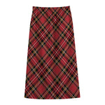 Red Stewart Tartan Pattern Print Cotton Front Slit Maxi Skirt