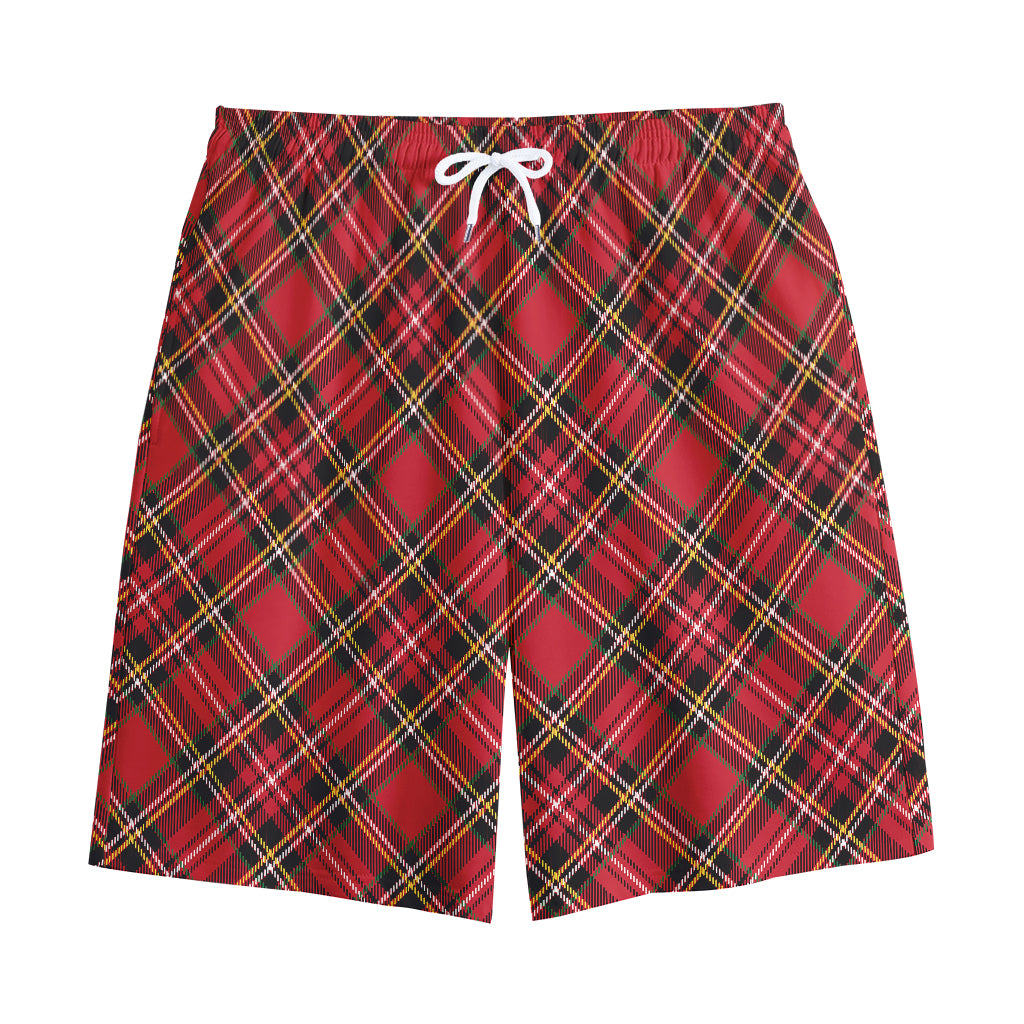 Red Stewart Tartan Pattern Print Cotton Shorts