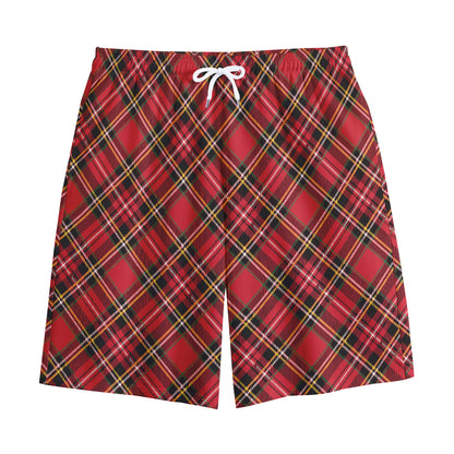 Red Stewart Tartan Pattern Print Cotton Shorts