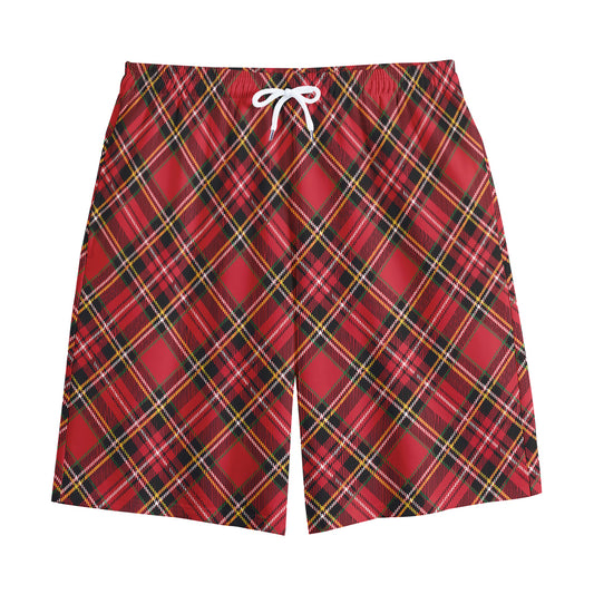 Red Stewart Tartan Pattern Print Cotton Shorts