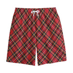 Red Stewart Tartan Pattern Print Cotton Shorts