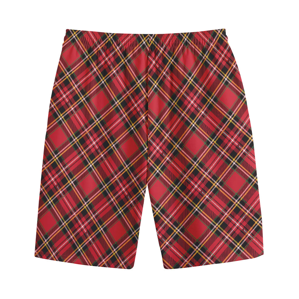 Red Stewart Tartan Pattern Print Cotton Shorts