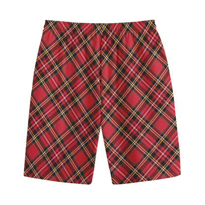 Red Stewart Tartan Pattern Print Cotton Shorts