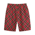 Red Stewart Tartan Pattern Print Cotton Shorts