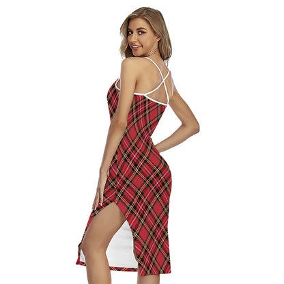 Red Stewart Tartan Pattern Print Cross Back Cami Dress