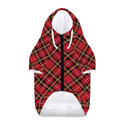 Red Stewart Tartan Pattern Print Dog Zip Up Hoodie